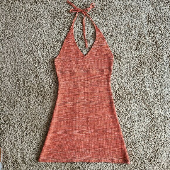 VRG GRL Halter Knit Orange Mini Dress Size S - Picture 2 of 8